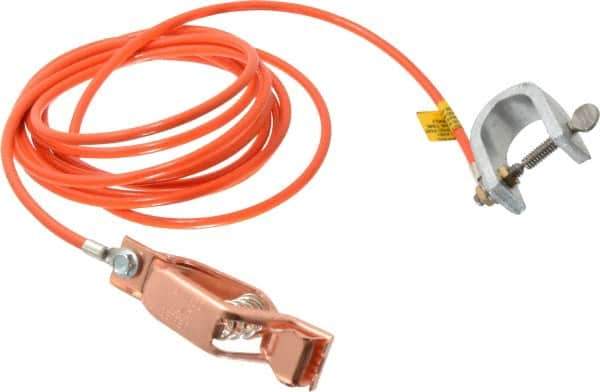 Hubbell Workplace - 19 AWG, 10 Ft., Alligator Clip, C-Clamp, Grounding Cable with Clamps - Orange, Federal Specification A-A-59466-010 - Apex Tool & Supply