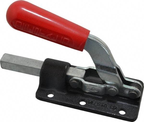 De-Sta-Co - 800 Lb Load Capacity, Flanged Base, Carbon Steel, Standard Straight Line Action Clamp - 6 Mounting Holes, 0.28" Mounting Hole Diam, 1/2" Plunger Diam, Straight Handle - Apex Tool & Supply