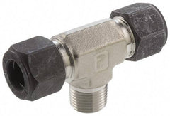 Parker - 1/4" OD, Stainless Steel Male Branch Tee - 1/2" Hex, Comp x Comp x MNPT Ends - Apex Tool & Supply