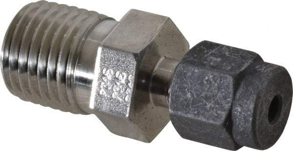 Parker - 1/8" OD, Stainless Steel Male Connector - 9/16" Hex, Comp x MNPT Ends - Apex Tool & Supply