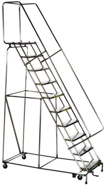 Ballymore - 58-1/2" 3 Step Ladder - Rolling Safety Ladder, 300 Lb Capacity, 28-1/2" Platform Height, 20" Base Width x 25" Base Depth, Solid Ribbed Tread - Apex Tool & Supply