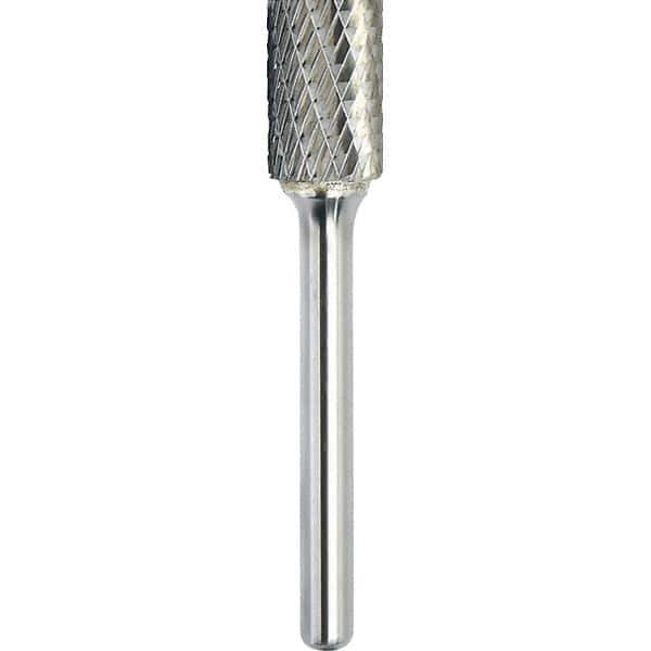 Made in USA - 5/8" Cut Diam, 1/4" Shank Diam, Cylinder Head Double Cut Burr - Carbide, Flat End, 1" LOC, 2-3/4" OAL - Apex Tool & Supply