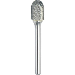 Made in USA - 3/4" Cut Diam, 1/4" Shank Diam, Cylinder with Radius Head Double Cut Burr - Carbide, 1" LOC, 2-3/4" OAL - Apex Tool & Supply