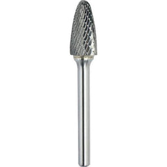 Made in USA - 1/2" Cut Diam, 1/4" Shank Diam, Tree with Radius Head Double Cut Burr - Carbide, 1" LOC, 2-3/4" OAL - Apex Tool & Supply