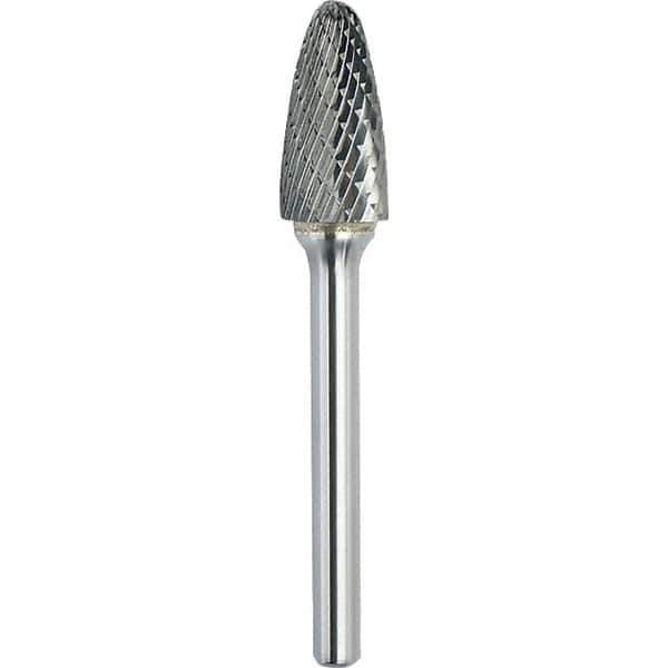 Made in USA - 1/4" Cut Diam, 1/8" Shank Diam, Tree with Radius Head Double Cut Burr - Carbide, 1/2" LOC, 2" OAL - Apex Tool & Supply