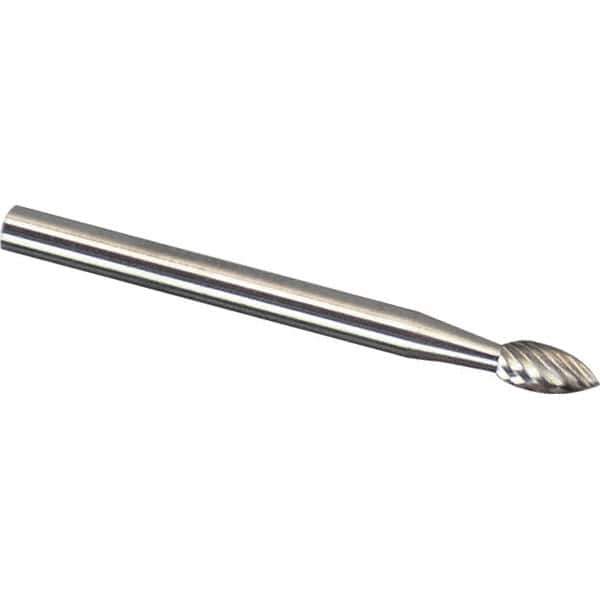Made in USA - 3mm Cut Diam, 0.1181" Shank Diam, Tree Head Double Cut Burr - Carbide, 12.7mm LOC, 75mm OAL - Apex Tool & Supply