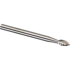 Made in USA - 1/8" Cut Diam, 1/8" Shank Diam, Tree Head Diamond Cut Burr - Carbide, 3/8" LOC, 1-1/2" OAL - Apex Tool & Supply