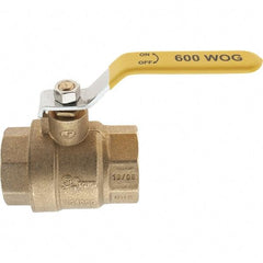 Value Collection - 1-1/4" Pipe, Brass Full Port Ball Valve - 2 Piece, NPT Ends, Lever Handle, 600 WOG, 150 WSP - Apex Tool & Supply
