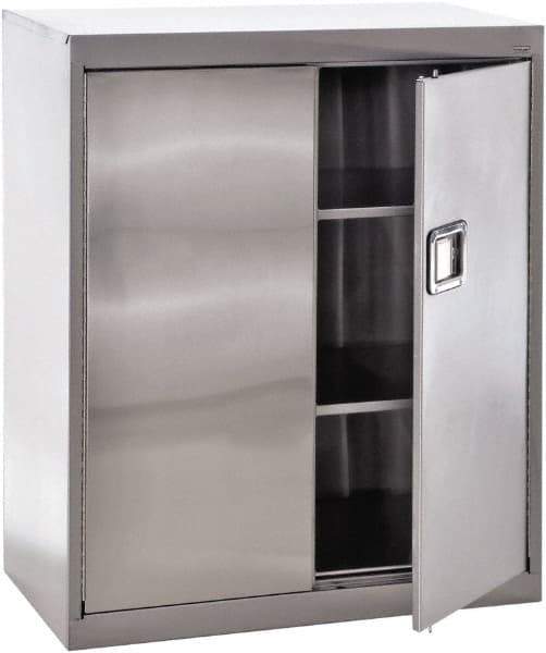 Sandusky Lee - 3 Shelf Locking Storage Cabinet - Stainless Steel, 36" Wide x 18" Deep x 42" High - Apex Tool & Supply