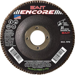 Sait - 60 Grit, 5" Disc Diam, 7/8" Center Hole, Type 27 Zirconia Alumina Flap Disc - 12,200 Max RPM, Fiberglass Backing, Arbor Attaching System, Coated - Apex Tool & Supply