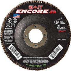 Sait - 36 Grit, 5" Disc Diam, 7/8" Center Hole, Type 27 Zirconia Alumina Flap Disc - 12,200 Max RPM, Fiberglass Backing, Arbor Attaching System, Coated - Apex Tool & Supply
