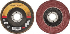 3M - 60 Grit, 4-1/2" Disc Diam, 7/8" Center Hole, Type 29 Ceramic Flap Disc - 13,300 Max RPM, Cloth Backing, Arbor Attaching System, Coated - Apex Tool & Supply
