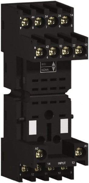 Schneider Electric - 250 Volt, 10 Amp, Flat Relay Socket - DIN Rail Mount, Panel Mount, IP20, Box Lug Mixed Terminal - Apex Tool & Supply