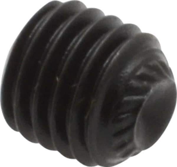 Value Collection - 1/4-28 UNF, 1/4" OAL, Knurled Cup Point Set Screw - Grade 8 Alloy Steel, 1/8" Key - Apex Tool & Supply