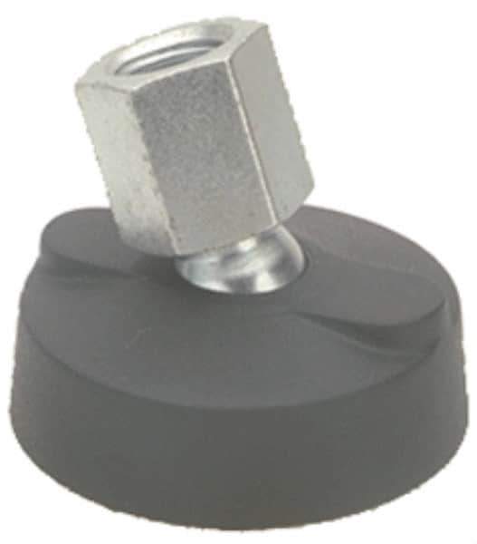Gibraltar - 4000 Lb Capacity, 3/8-16 Thread, 1-5/8" OAL, Steel Stud, Tapped Pivotal Socket Mount Leveling Mount - Material Grade 1214, 2" Base Diam, Steel Pad - Apex Tool & Supply