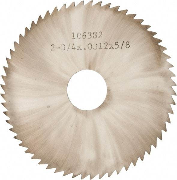 Made in USA - 2-3/4" Diam x 0.0313" Blade Thickness x 5/8" Arbor Hole Diam, 60 Tooth Slitting and Slotting Saw - Arbor Connection, Solid Carbide, Concave Ground - Apex Tool & Supply