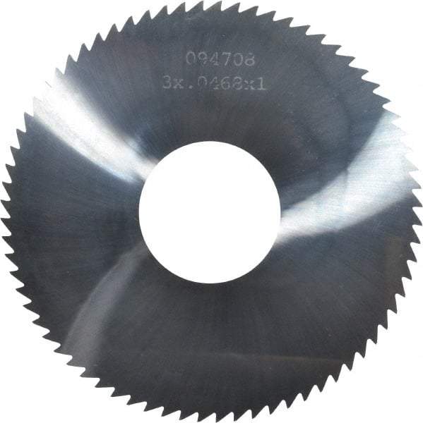 Made in USA - 3" Diam x 0.0468" Blade Thickness x 1" Arbor Hole Diam, 72 Tooth Slitting and Slotting Saw - Arbor Connection, Right Hand, Uncoated, Solid Carbide, 5° Rake, Concave Ground - Apex Tool & Supply