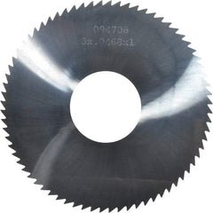 Made in USA - 3" Diam x 0.0468" Blade Thickness x 1" Arbor Hole Diam, 72 Tooth Slitting and Slotting Saw - Arbor Connection, Right Hand, Uncoated, Solid Carbide, 5° Rake, Concave Ground - Apex Tool & Supply