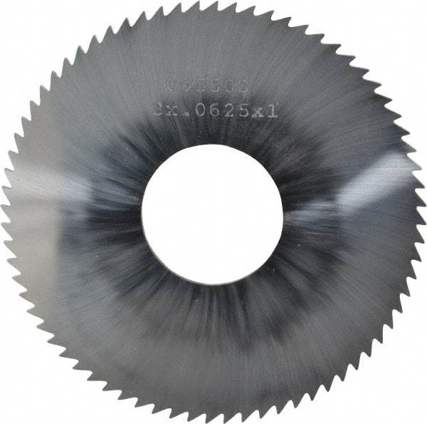 Made in USA - 3" Diam x 1/16" Blade Thickness x 1" Arbor Hole Diam, 72 Tooth Slitting and Slotting Saw - Arbor Connection, Right Hand, Uncoated, Solid Carbide, 5° Rake, Concave Ground - Apex Tool & Supply