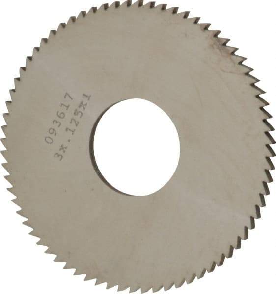 Made in USA - 3" Diam x 1/8" Blade Thickness x 1" Arbor Hole Diam, 72 Tooth Slitting and Slotting Saw - Arbor Connection, Right Hand, Uncoated, Solid Carbide, 5° Rake, Concave Ground - Apex Tool & Supply