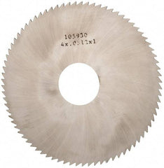 Made in USA - 4" Diam x 0.0312" Blade Thickness x 1" Arbor Hole Diam, 80 Tooth Slitting and Slotting Saw - Arbor Connection, Right Hand, Uncoated, Solid Carbide, 5° Rake, Concave Ground - Apex Tool & Supply