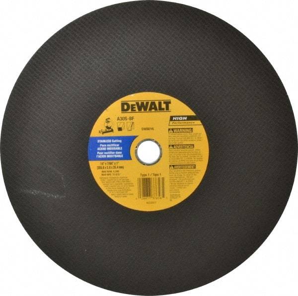 DeWALT - 14" Aluminum Oxide Cutoff Wheel - 7/64" Thick, 1" Arbor, 4,300 Max RPM, Use with Stationary Tools - Apex Tool & Supply