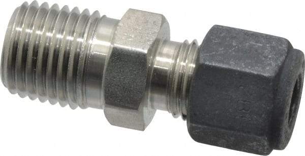 Parker - 1/4" OD, Stainless Steel Male Connector - 9/16" Hex, Comp x MNPT Ends - Apex Tool & Supply