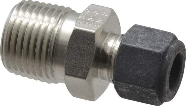 Parker - 3/8" OD, Stainless Steel Male Connector - 7/8" Hex, Comp x MNPT Ends - Apex Tool & Supply