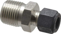 Parker - 3/8" OD, Stainless Steel Male Connector - 7/8" Hex, Comp x MNPT Ends - Apex Tool & Supply