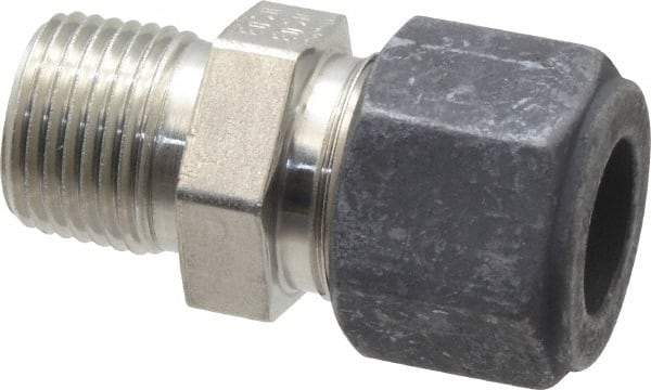 Parker - 1/2" OD, Stainless Steel Male Connector - 13/16" Hex, Comp x MNPT Ends - Apex Tool & Supply