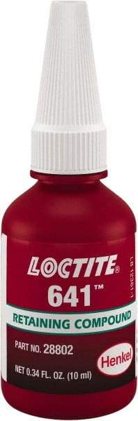 Loctite - 10 mL, Yellow, Low Strength Liquid Retaining Compound - Series 641, 24 hr Full Cure Time - Apex Tool & Supply