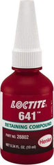 Loctite - 10 mL, Yellow, Low Strength Liquid Retaining Compound - Series 641, 24 hr Full Cure Time - Apex Tool & Supply
