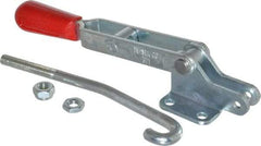De-Sta-Co - 750 Lb Capacity, Horizontal, J Hook, Flanged Base, Carbon Steel Pull Action Latch Clamp - 5.38" Drawing Movement, 11.89" OAL, Straight Handle - Apex Tool & Supply
