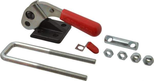 De-Sta-Co - 4,000 Lb Capacity, Vertical, U Hook, Flanged Base, Carbon Steel Pull Action Latch Clamp - 1-3/4" Drawing Movement, 6.6" OAL, Threaded U Hook, Straight Handle - Apex Tool & Supply