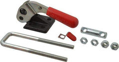 De-Sta-Co - 4,000 Lb Capacity, Vertical, U Hook, Flanged Base, Carbon Steel Pull Action Latch Clamp - 1-3/4" Drawing Movement, 6.6" OAL, Threaded U Hook, Straight Handle - Apex Tool & Supply