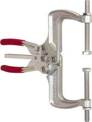 De-Sta-Co - 4448.22 N Load Capacity, 2.56" Throat Depth, 9.15" OAL, Carbon Steel, C Style Plier Clamp - 7.92" Max Jaw Capacity, M10x1.25 Spindle, 7.92" Open Throat Height, Red Handle, Spindle End - Apex Tool & Supply