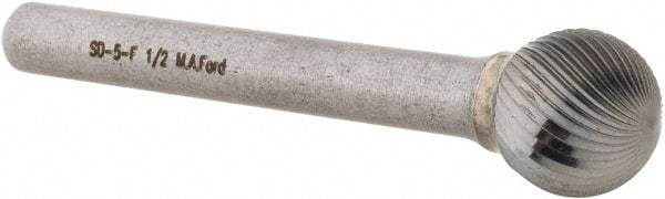 M.A. Ford - 1/2" Cut Diam, 1/4" Shank Diam, Ball Head Double Cut Burr - Carbide, Radius End, 7/16" LOC, 2-7/16" OAL - Apex Tool & Supply