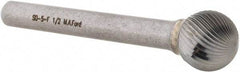 M.A. Ford - 1/2" Cut Diam, 1/4" Shank Diam, Ball Head Double Cut Burr - Carbide, Radius End, 7/16" LOC, 2-7/16" OAL - Apex Tool & Supply