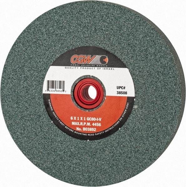 Camel Grinding Wheels - 80 Grit Silicon Carbide Bench & Pedestal Grinding Wheel - 6" Diam x 1" Hole x 1" Thick, 4456 Max RPM, I Hardness, Medium Grade , Vitrified Bond - Apex Tool & Supply