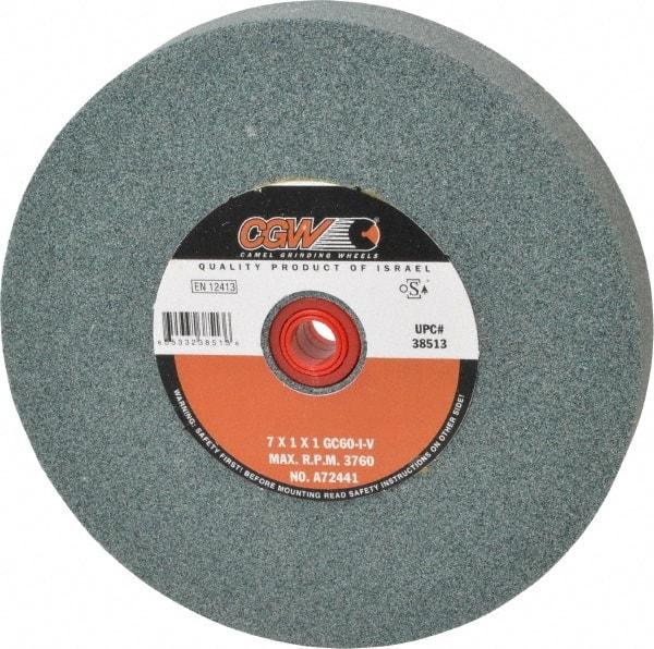 Camel Grinding Wheels - 60 Grit Silicon Carbide Bench & Pedestal Grinding Wheel - 7" Diam x 1" Hole x 1" Thick, 3760 Max RPM, I Hardness, Medium Grade , Vitrified Bond - Apex Tool & Supply
