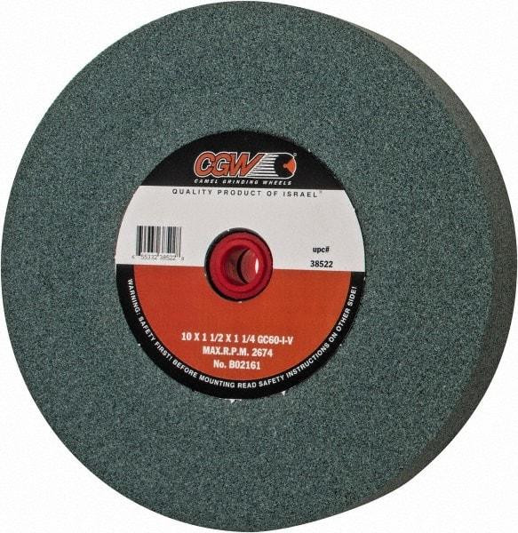 Camel Grinding Wheels - 60 Grit Silicon Carbide Bench & Pedestal Grinding Wheel - 10" Diam x 1-1/4" Hole x 1-1/2" Thick, 2483 Max RPM, I Hardness, Medium Grade , Vitrified Bond - Apex Tool & Supply