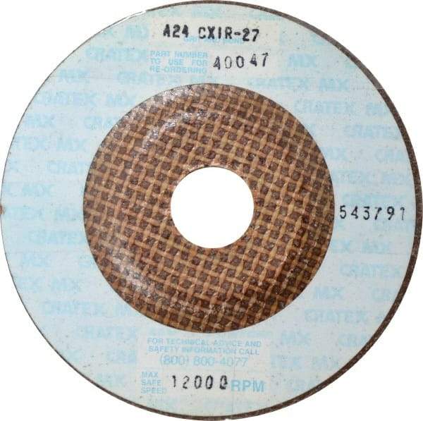Cratex - 24 Grit, 4-1/2" Wheel Diam, 1/4" Wheel Thickness, 7/8" Arbor Hole, Type 27 Depressed Center Wheel - Aluminum Oxide, Compatible with Angle Grinder - Apex Tool & Supply