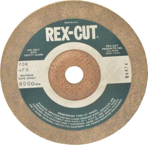 Cratex - 24 Grit, 7" Wheel Diam, 3/16" Wheel Thickness, 7/8" Arbor Hole, Type 27 Depressed Center Wheel - Aluminum Oxide, Compatible with Angle Grinder - Apex Tool & Supply