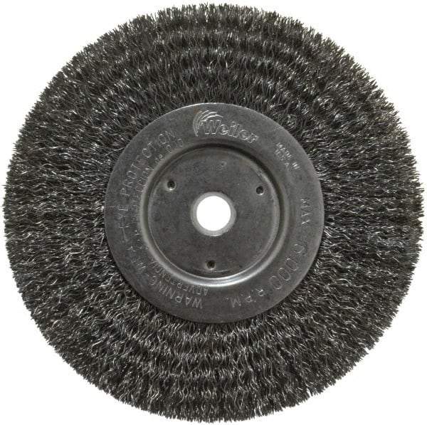 Weiler - 6" OD, 5/8" Arbor Hole, Crimped Steel Wheel Brush - 3/4" Face Width, 1-7/16" Trim Length, 0.0118" Filament Diam, 6,000 RPM - Apex Tool & Supply