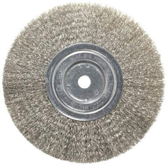 Weiler - 8" OD, 5/8" Arbor Hole, Crimped Stainless Steel Wheel Brush - 3/4" Face Width, 2-1/16" Trim Length, 0.0118" Filament Diam, 6,000 RPM - Apex Tool & Supply