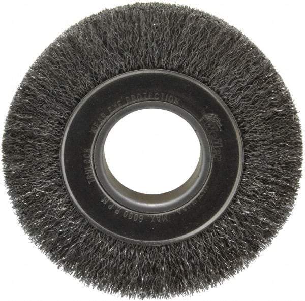 Weiler - 6" OD, 2" Arbor Hole, Crimped Steel Wheel Brush - 1" Face Width, 1-1/8" Trim Length, 0.0104" Filament Diam, 6,000 RPM - Apex Tool & Supply