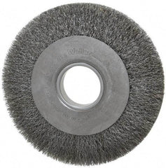 Weiler - 8" OD, 2" Arbor Hole, Crimped Steel Wheel Brush - 1" Face Width, 1-3/8" Trim Length, 0.0104" Filament Diam, 4,500 RPM - Apex Tool & Supply