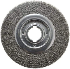 Weiler - 10" OD, 2" Arbor Hole, Crimped Steel Wheel Brush - 1-1/8" Face Width, 2" Trim Length, 0.014" Filament Diam, 3,600 RPM - Apex Tool & Supply