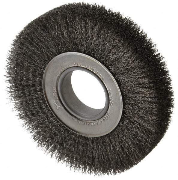 Weiler - 7" OD, 2" Arbor Hole, Crimped Steel Wheel Brush - 1-1/4" Face Width, 1-5/8" Trim Length, 0.0118" Filament Diam, 6,000 RPM - Apex Tool & Supply