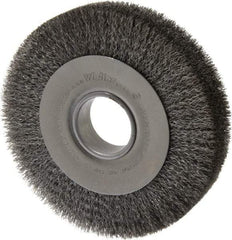 Weiler - 8" OD, 2" Arbor Hole, Crimped Steel Wheel Brush - 1-1/2" Face Width, 1-3/8" Trim Length, 0.0118" Filament Diam, 4,500 RPM - Apex Tool & Supply